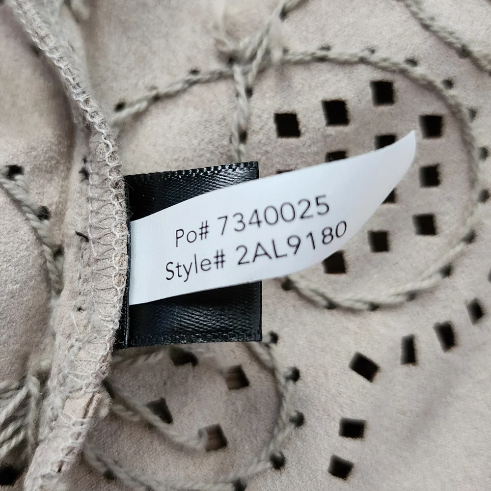 Boston Proper Jacket Women's M Beige Embellished Faux Suede Mid Length Boho